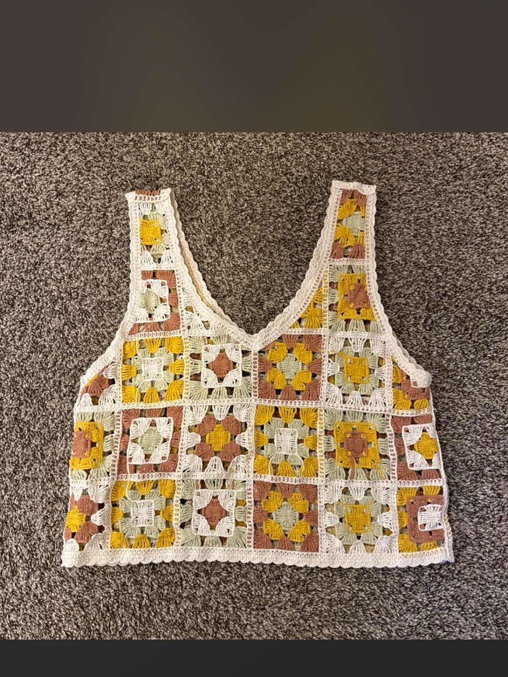 Love Riche Crochet Square Tank Top - White, Yellow & Rust